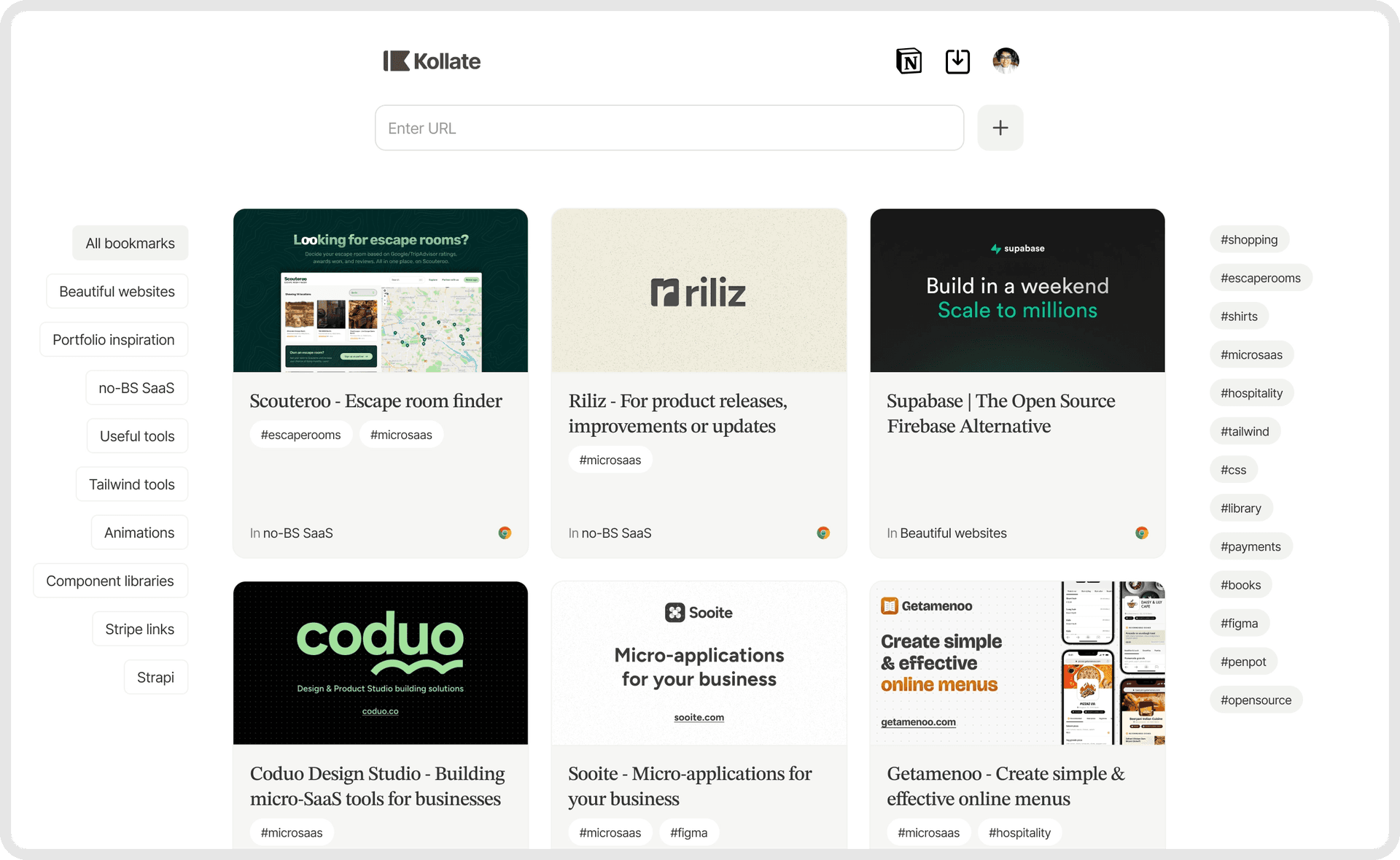 browser showing kollate.co